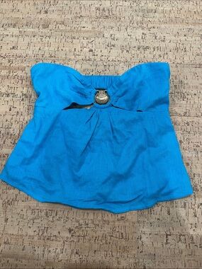 Fortunate One Blue Strapless Shell Detail Linen Blend Babydoll Tube Top XS